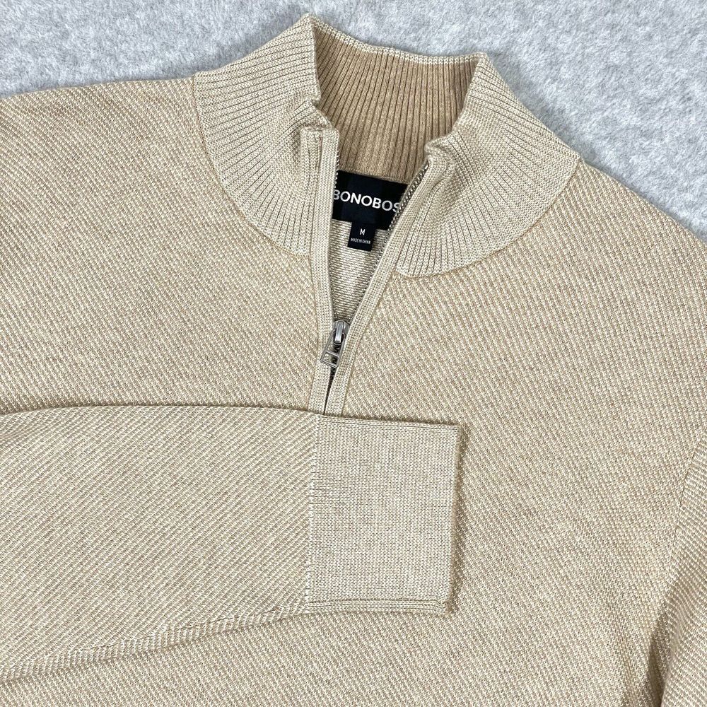 Bonobos Sweater Mens Medium 1/4 Zip Pullover Cotton Cashmere Blend Textured Knit